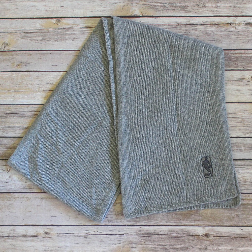 Portolano 100% Cashmere Scarf Gray NBA Basketball Logo Knit 10" x‎ 74"